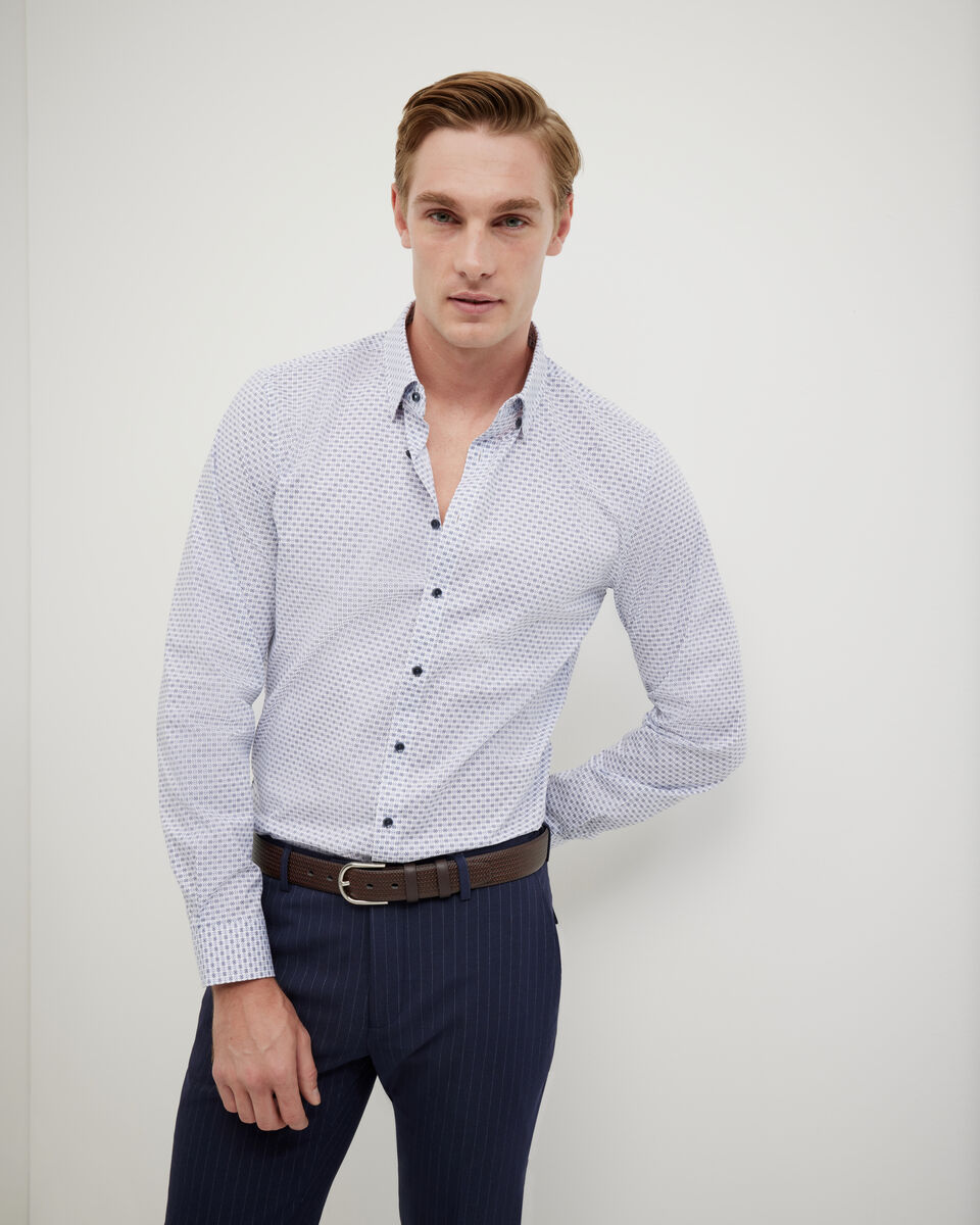Geo Dot Printed Long Sleeve Shirt, Blue, hi-res